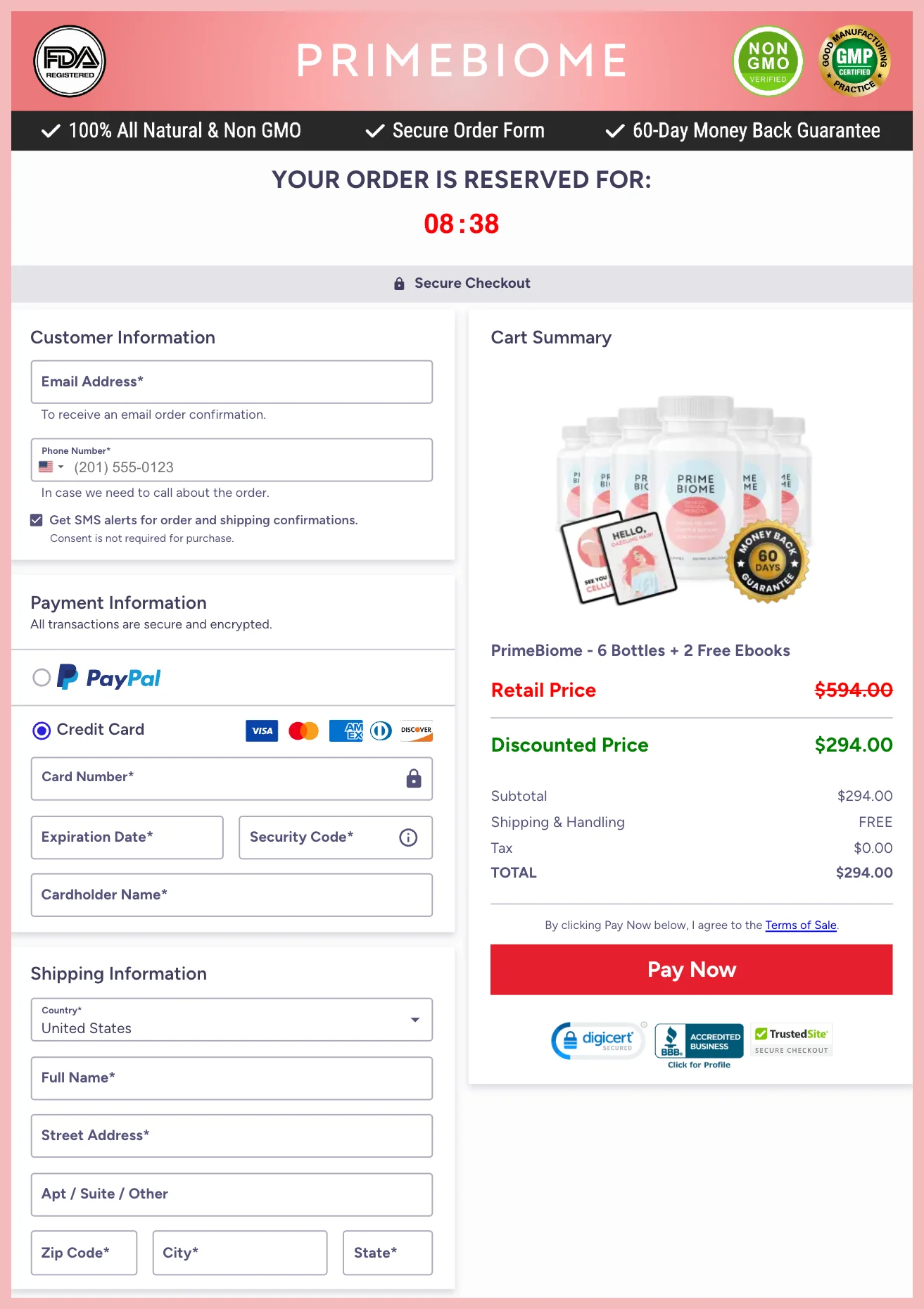 PrimeBiome checkout page
